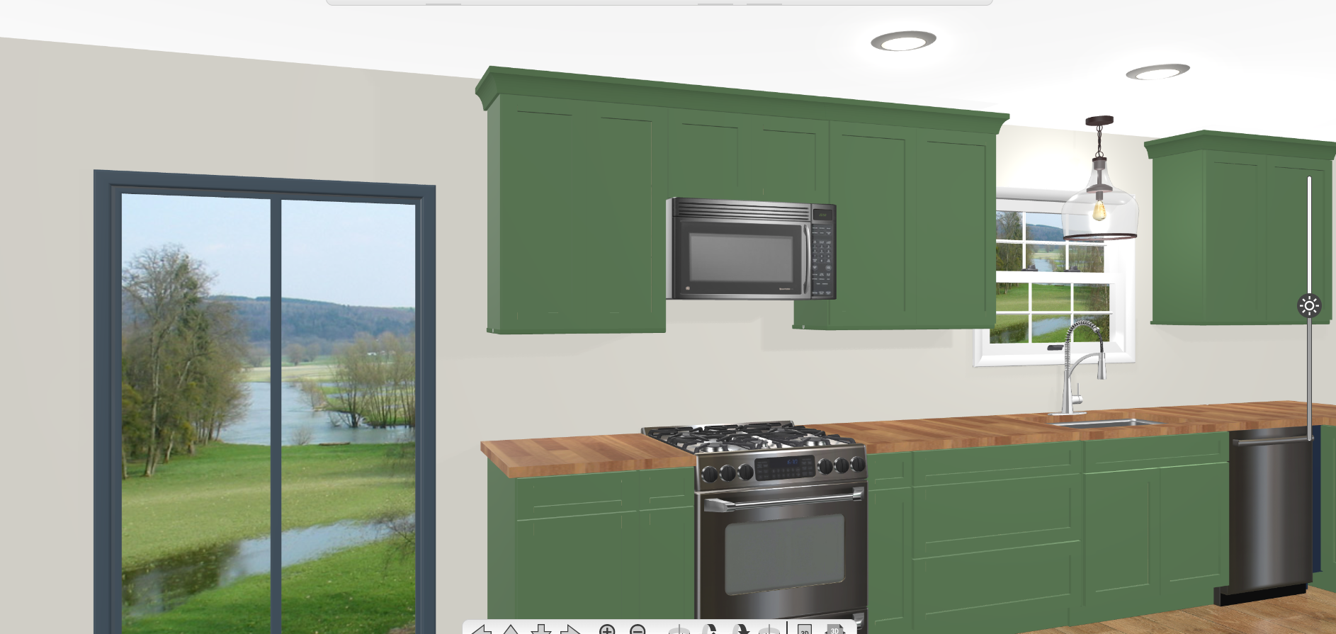 Extrohome 3D model of a green kitchen