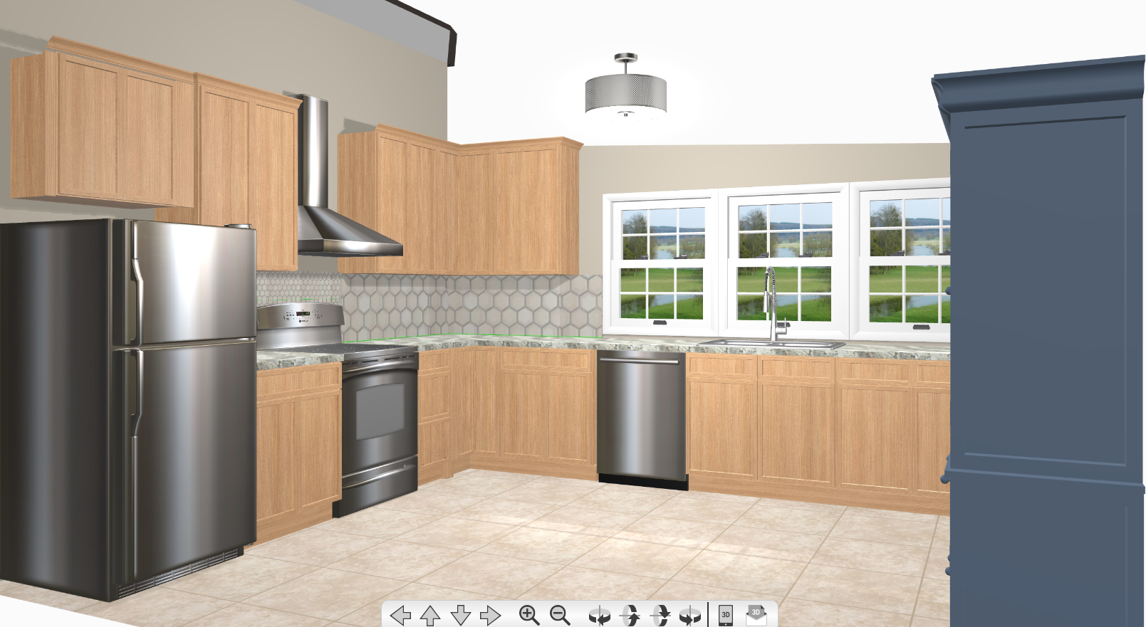 Warm wood kitchen 3D design example